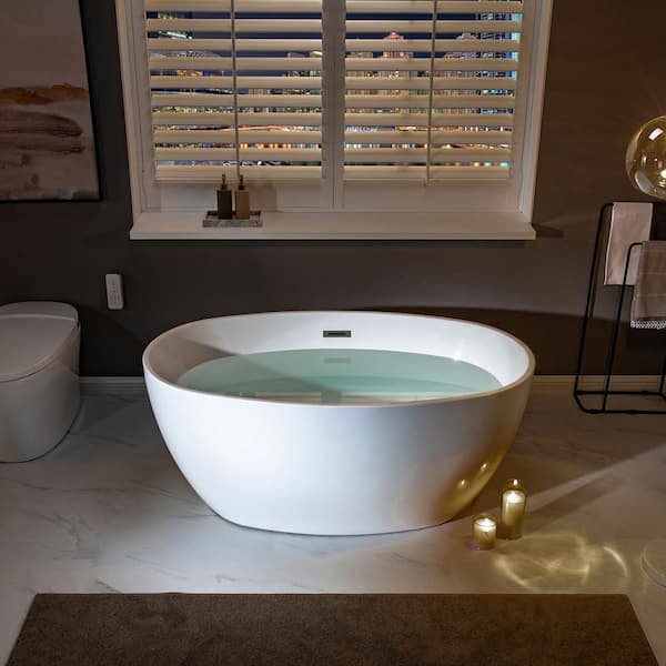 Westfield 55 in. Acrylic Flatbottom Double Ended Bathtub with Matte Black Overflow and Drain Included in White