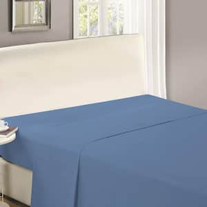 Blue Brushed Microfiber Fabric Queen Flat Bed Sheets Extra Soft Easy Care Queen Sheet