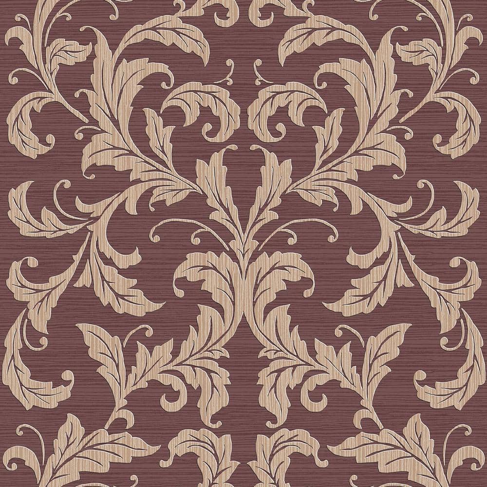 Nordic Elements Red Embossed Linear Damask Matte Finish Non-Pasted Non-Wove
