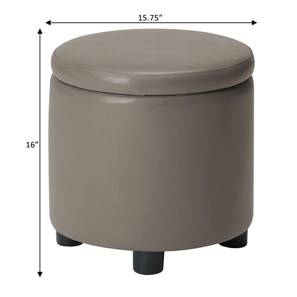 Gray Faux Leather Round Storage Ottoman with Reversible Tray Lid