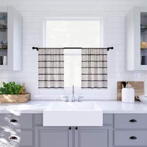 Aso Twill Stripe Linen Blend 52 in. W x 36 in. L Sheer Rod Pocket Kitchen Curtain Tier Pair in Black/Linen
