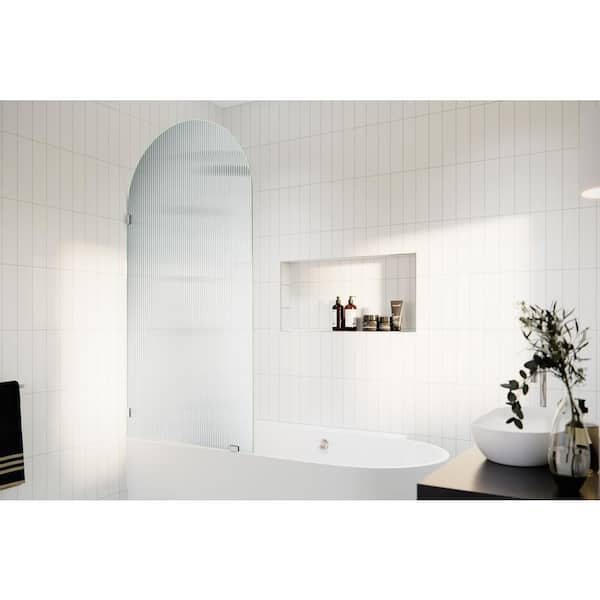 Glass Warehouse Venus 34 in. W x 66.75 in. H Single Fixed Frameless Arched Fluted Tub Door in Polished Chrome without Handle