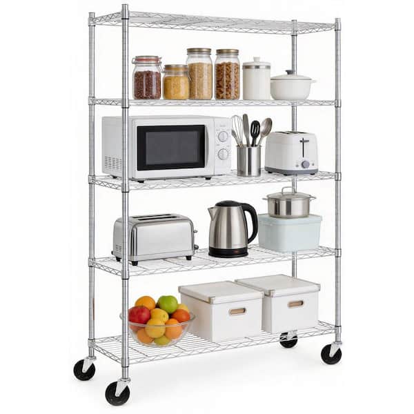 5-Tier Adjustable Wire Storage Shelving Pantry Organizer (Chrome, 17.7 in. D x 47.2 in. W x 75.6 in. H)