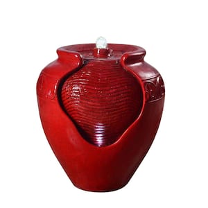 17 in. H Indoor/Outdoor Vase Fountain, Cherry Red