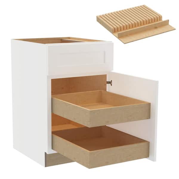 Home Decorators Collection Newport 21 in. W x 24 in. D x 34.5 in. H Assembled Plywood Base Kitchen Cabinet in Pacific White with 2ROT Knife Block R