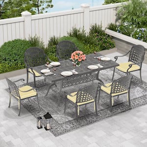 7-Piece Set Of Cast Aluminum Patio Outdoor Dining Set with Random Colors Cushions and Black Frame