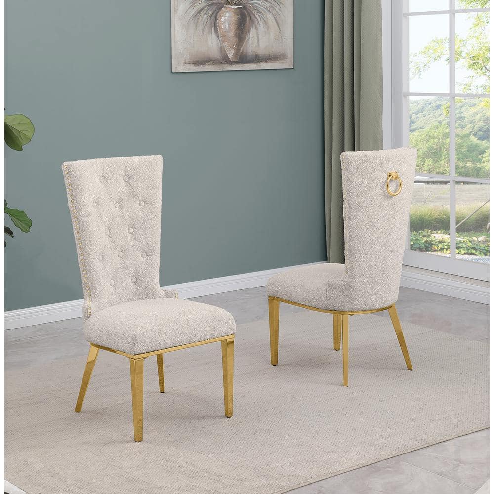 Shirley Cream Boucle Fabric Side Chair Set of 2 with Gold Stainless Steel Legs price history on PriceWatchPro