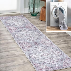 Didim Boho Gray Medallion Washable Gray/Purple 2 ft. x 10 ft. Runner Rug