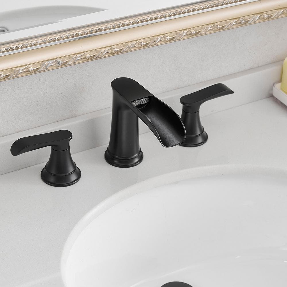 Matte Black Brass 8-Inch Widespread Waterfall Bathroom Faucet
