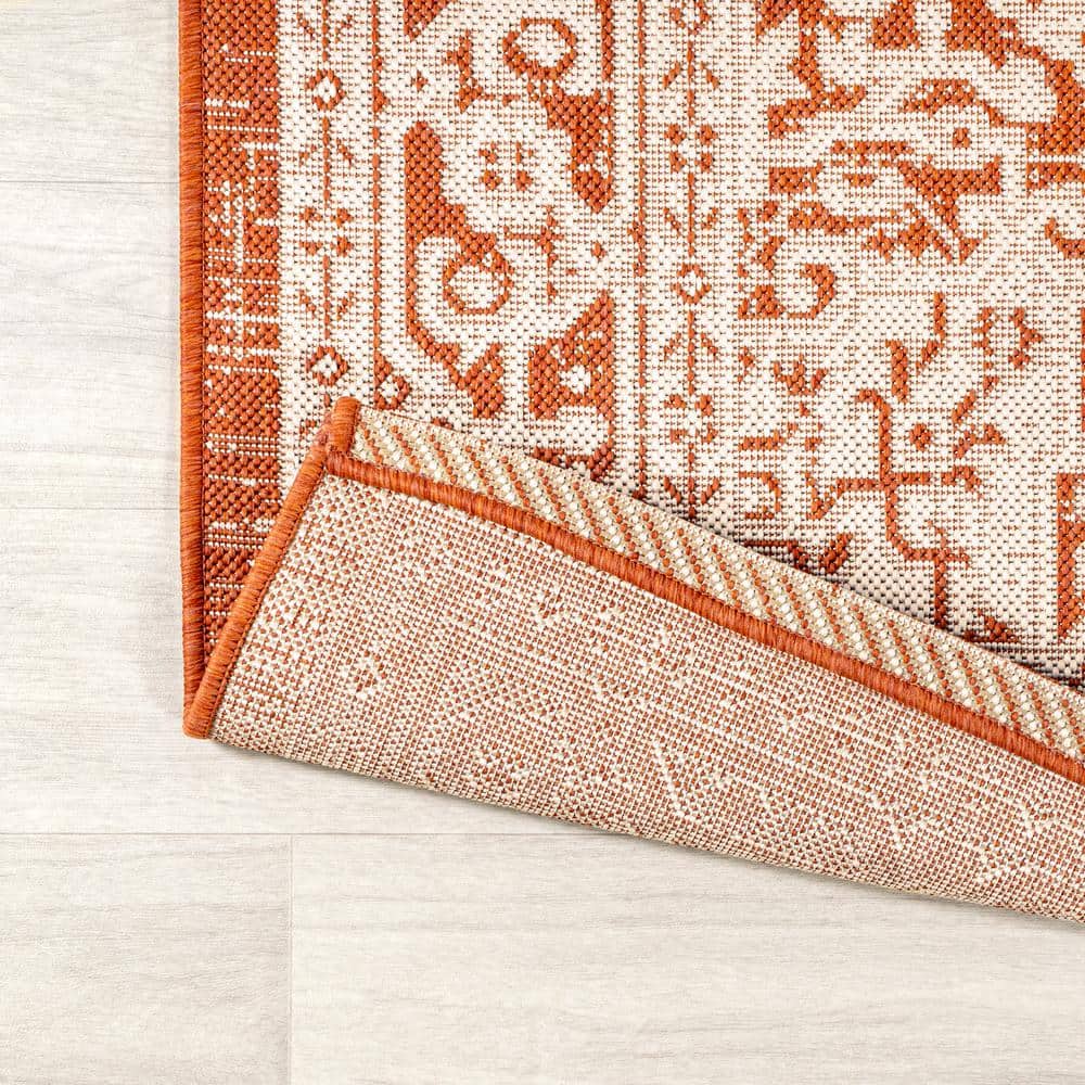 Sinjuri Medallion Orange & Cream 2x8 Flat Woven Area Rug