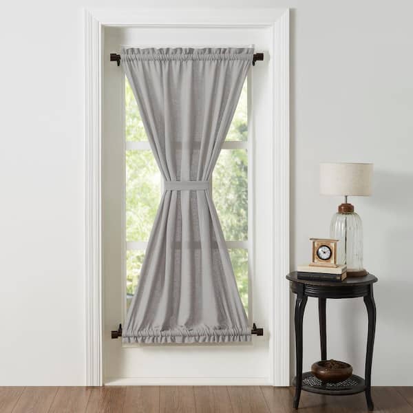 VHC BRANDS Burlap Dove Grey 40 in. W x 72 in. L Cotton Light Filtering Rod Pocket Farmhouse French Door Window Curtain Panel