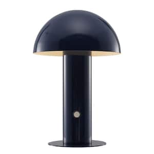 Boletus 10 .75 in. Contemporary Bohemian Rechargeable/Cordless Iron Integrated LED Mushroom Table Lamp in Navy