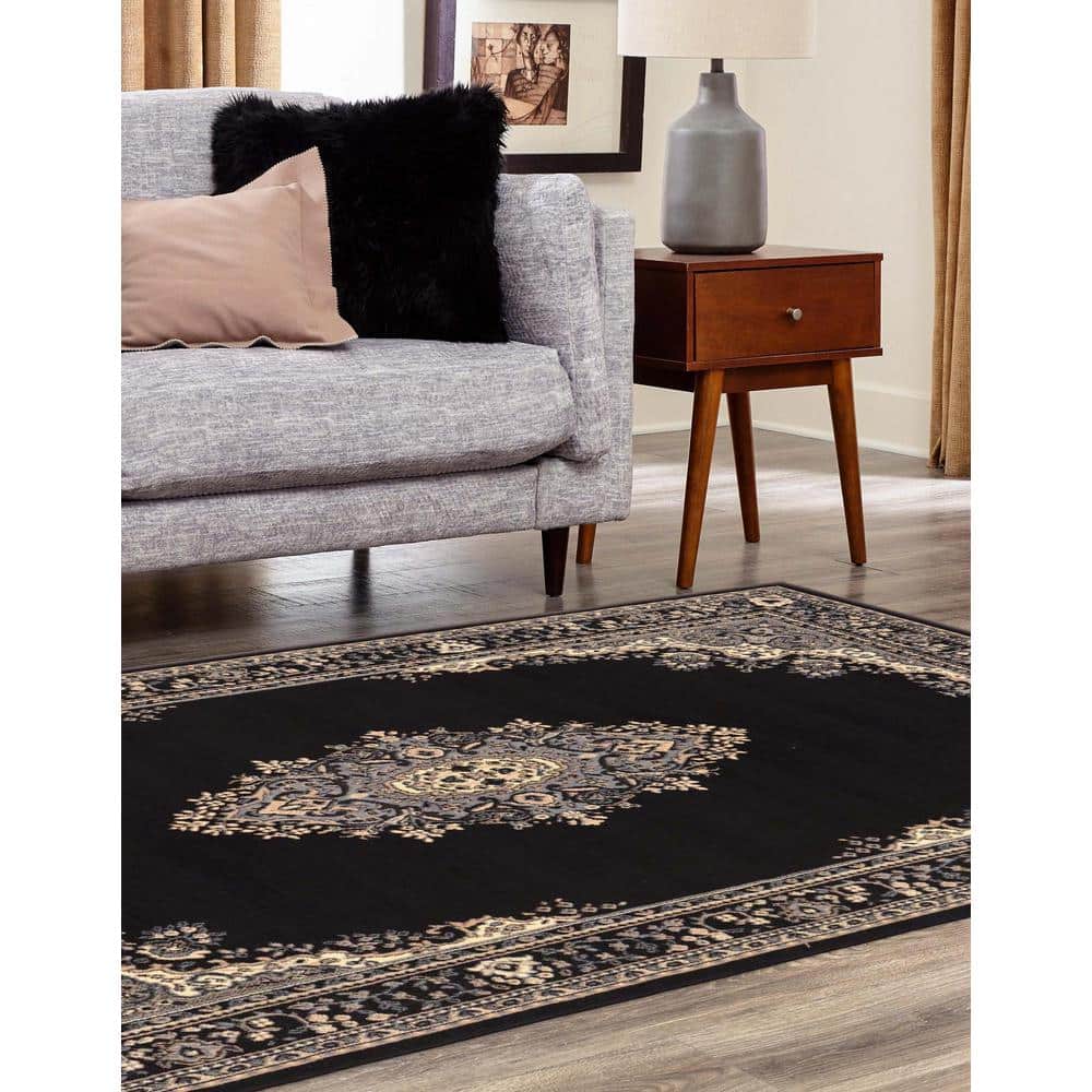 Amaya Black Medallion 5x8 Synthetic Area Rug
