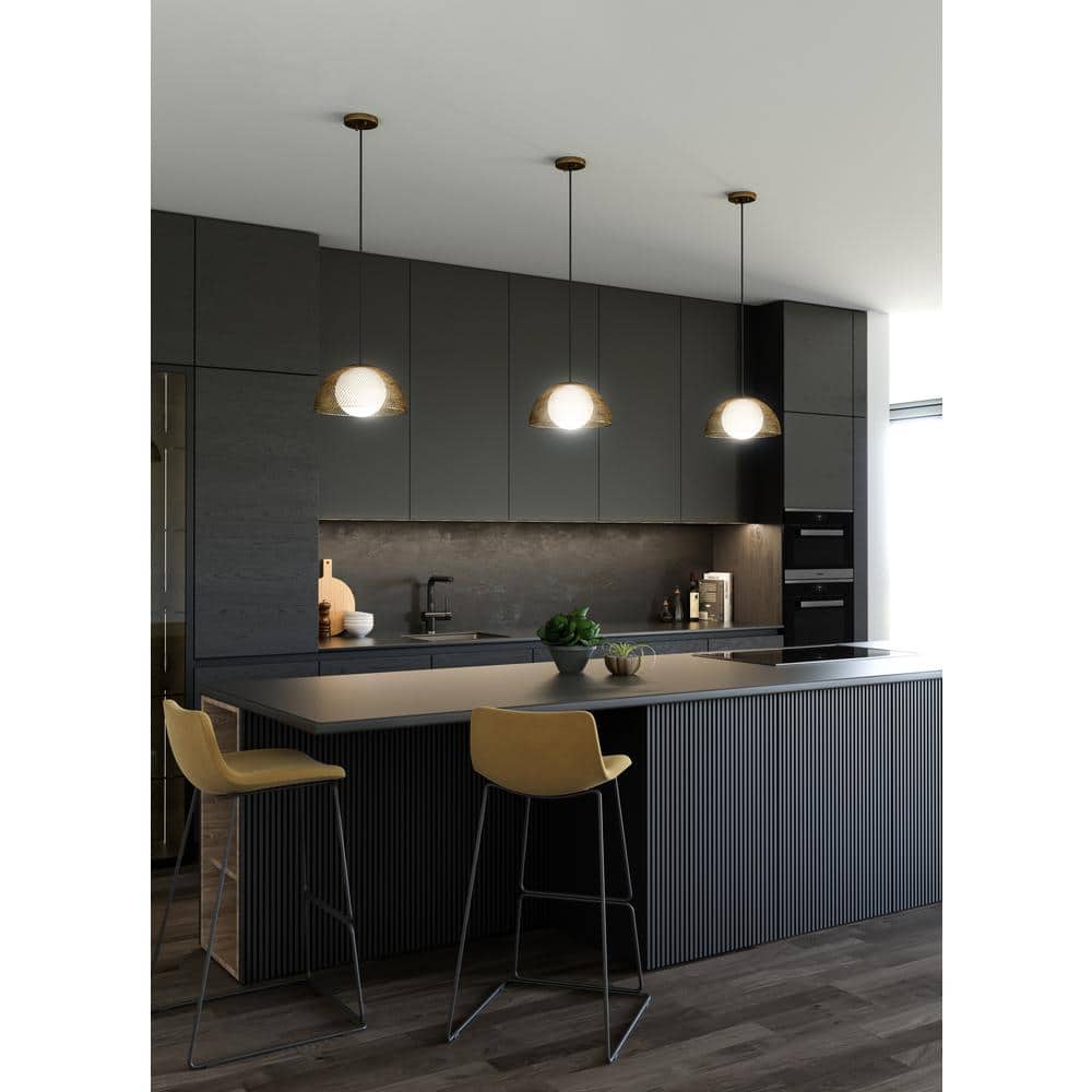 Gold Mesh Globe Pendant Light with Opal Matte Glass Shade