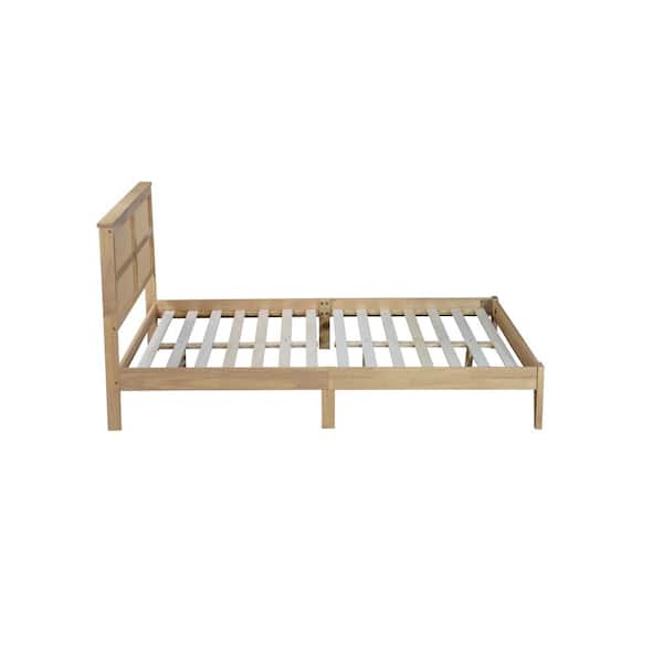 Alder Brown Wood Frame Queen Size Modern Platform Bed with PE Rattan Headboard