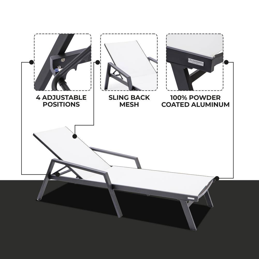 Marlin Black Aluminum Patio Chaise Lounge Chair with White Sling