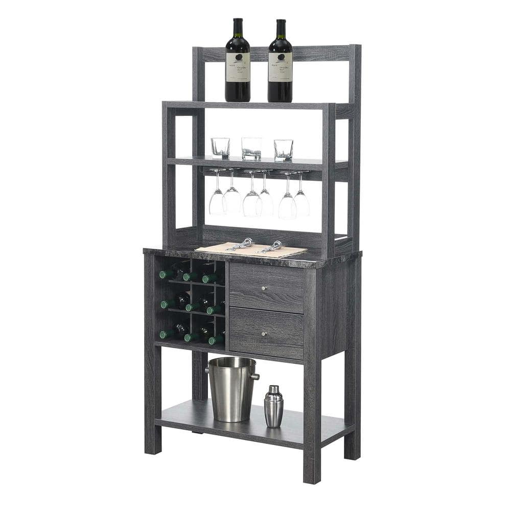 Newport Black Faux Marble Weathered Gray Serving Bar