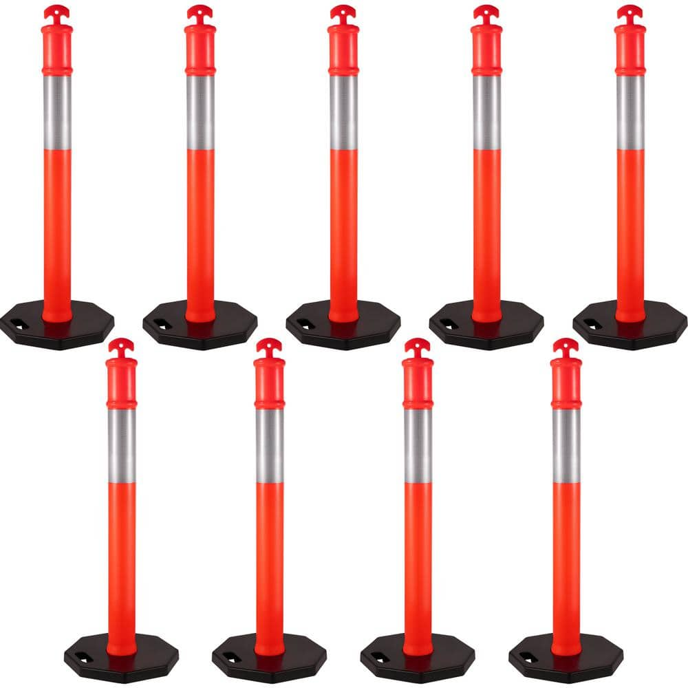 VEVOR Traffic Cones Posts 9-Pieces 44 in. Height, Cones Post Kit 10 in. Reflective Band, Delineators Post with Rubber Base