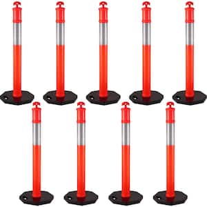 Traffic Cones Posts 9-Pieces 44 in. Height, Cones Post Kit 10 in. Reflective Band, Delineators Post with Rubber Base