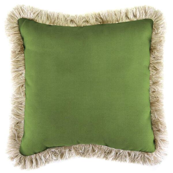 Jordan Manufacturing Sunbrella Canvas Gingko Square Outdoor Throw Pillow with Canvas Fringe