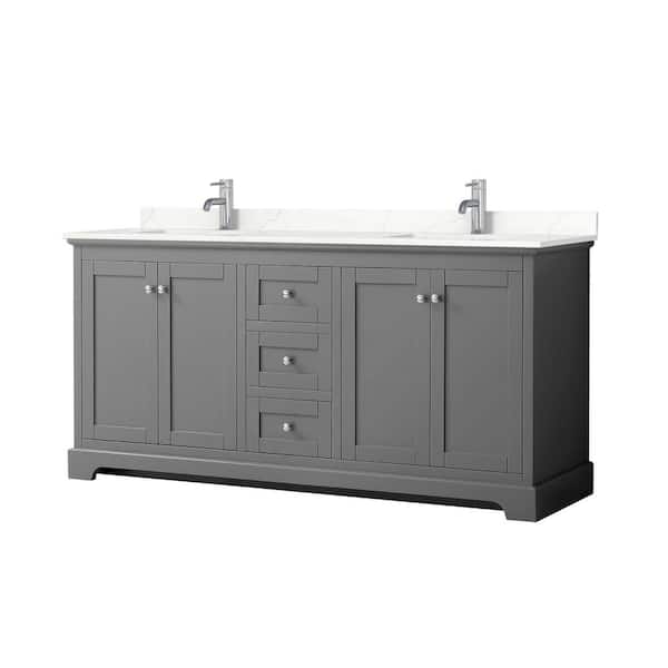 Wyndham Collection Avery 72 in. W x 22 in. D x 35 in. H Double Bath Vanity in Dark Gray with Giotto Quartz Top