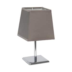 9.7 in. Chrome Mini Table Lamp with Gray Squared Empire Fabric Shade