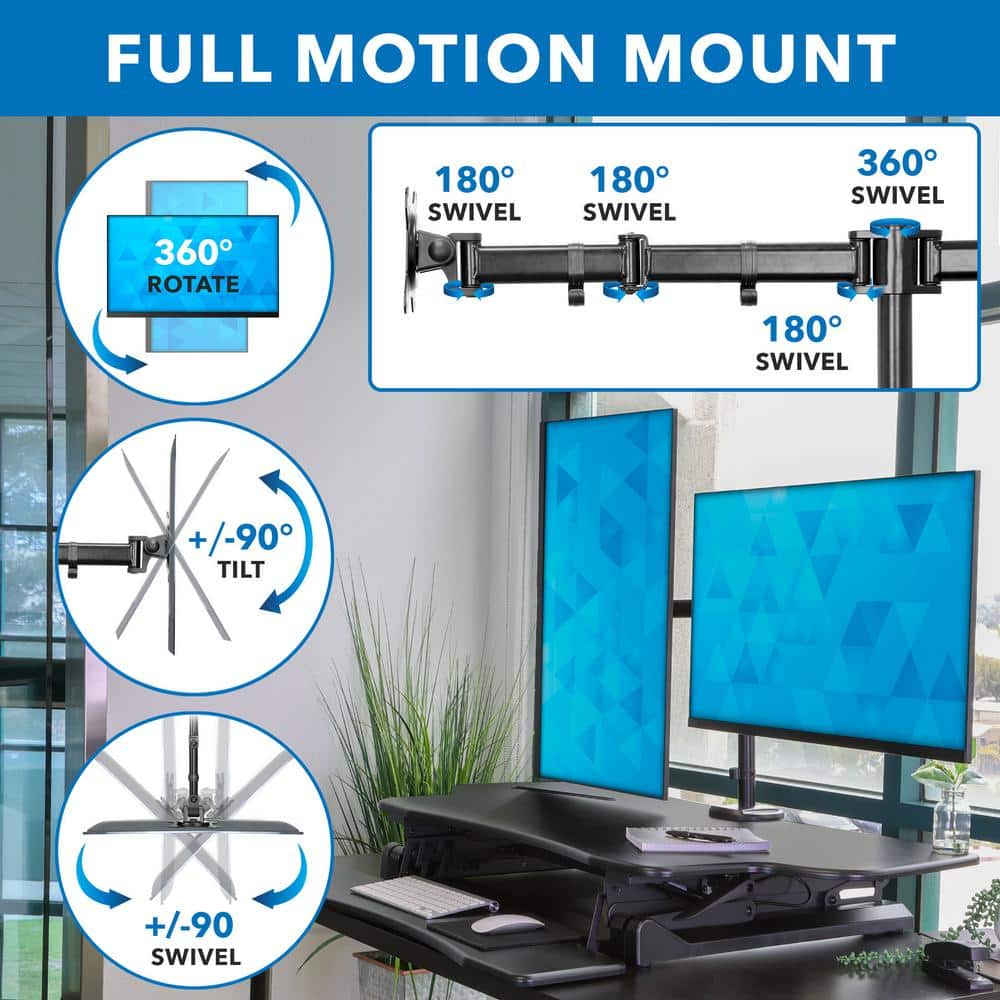 Black Adjustable Dual Monitor Standing Desk Converter with Gas Spring