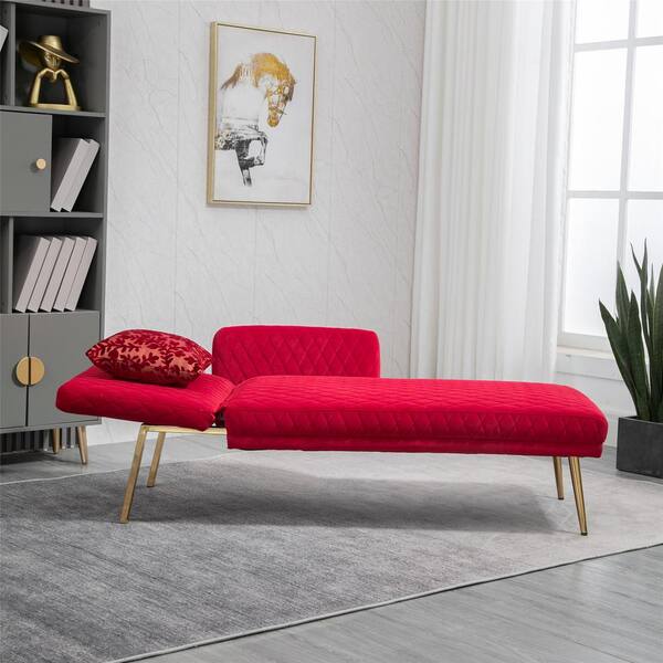 gastheer spreken rit Rose Red Velvet Tufted Convertible Accent Sofa Chaise Lounge with Metal  Feet for Small Space RR-Ac sofa - The Home Depot
