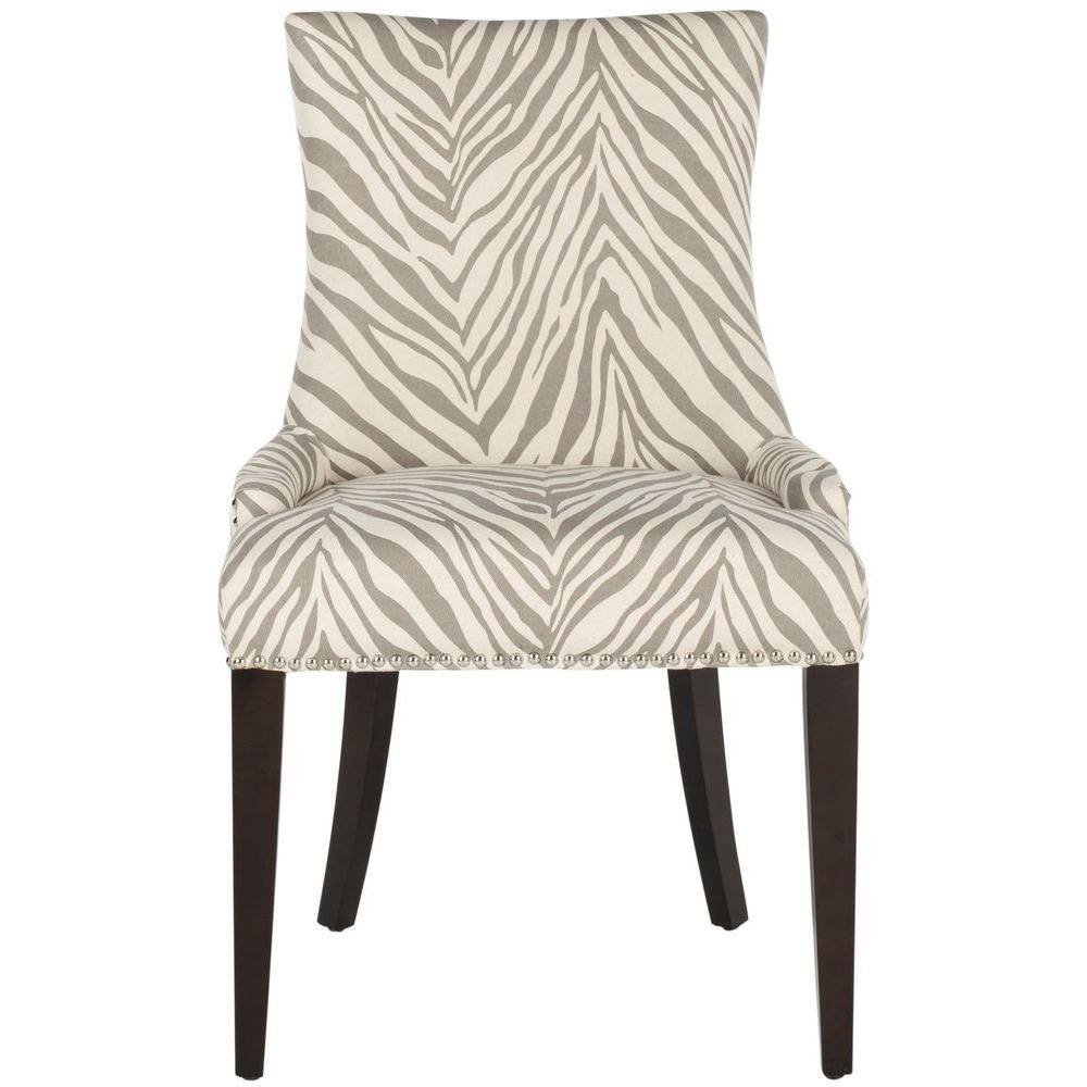 Gray Linen Upholstered High Back Side Chair with Wood Legs