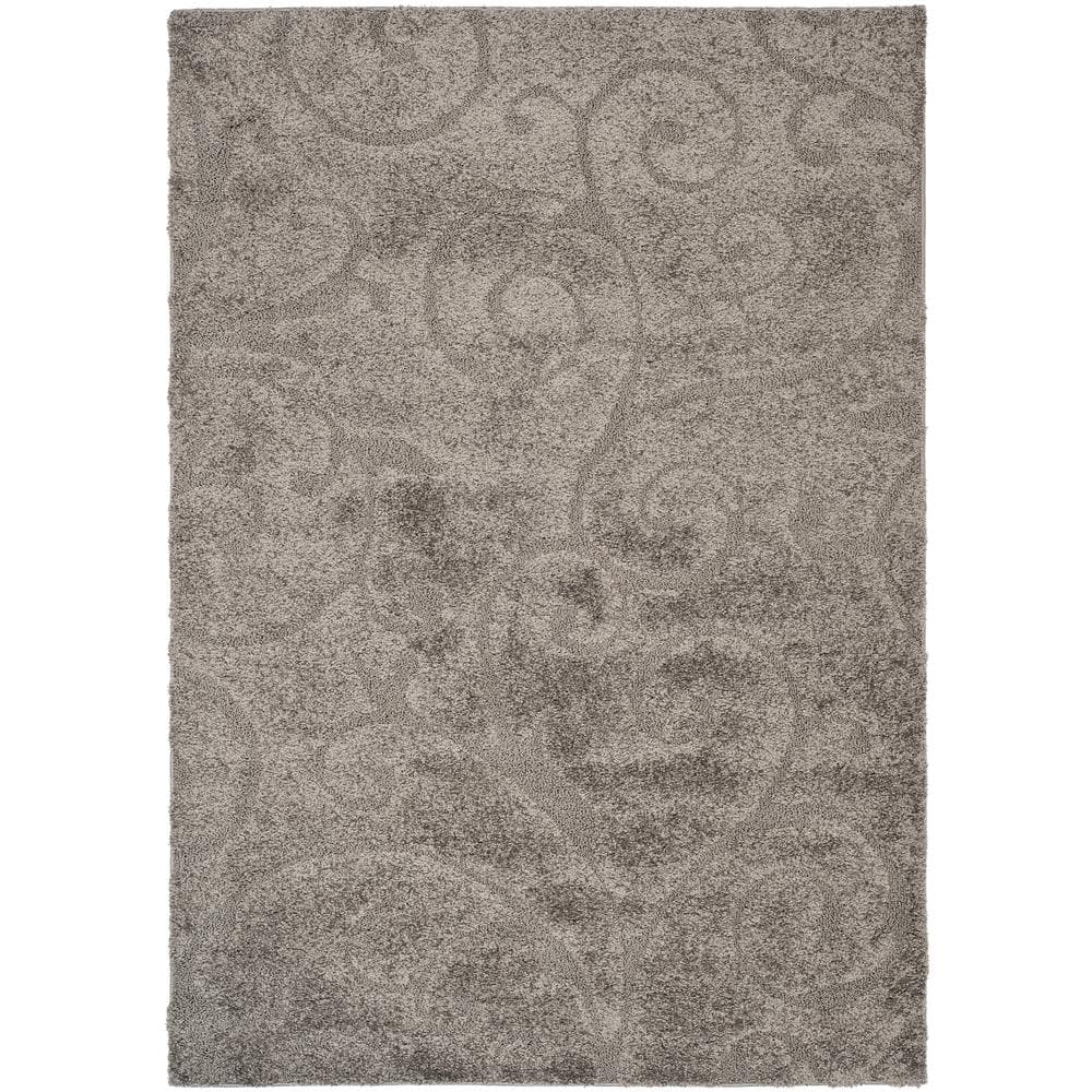 Gray Floral Shag Rectangular Synthetic Area Rug