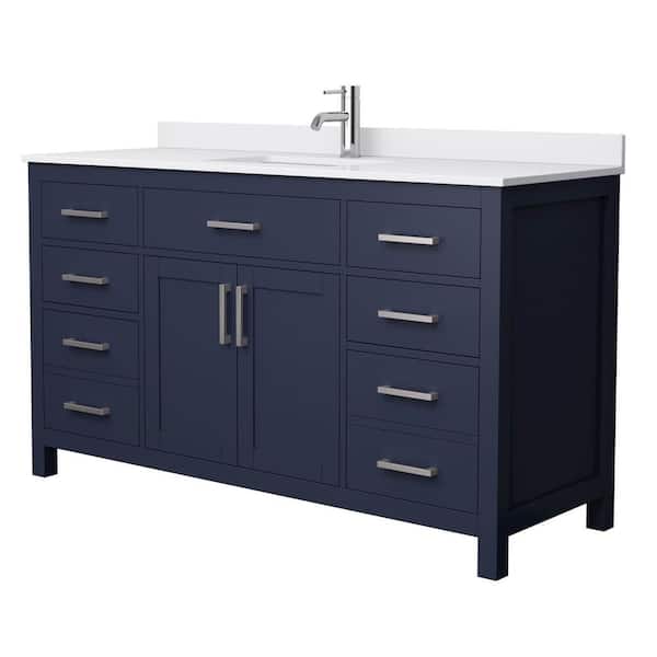 Beckett 60 in. W x 22 in. D x 35 in. H Single Sink Bathroom Vanity in Dark Blue with White Cultured Marble Top