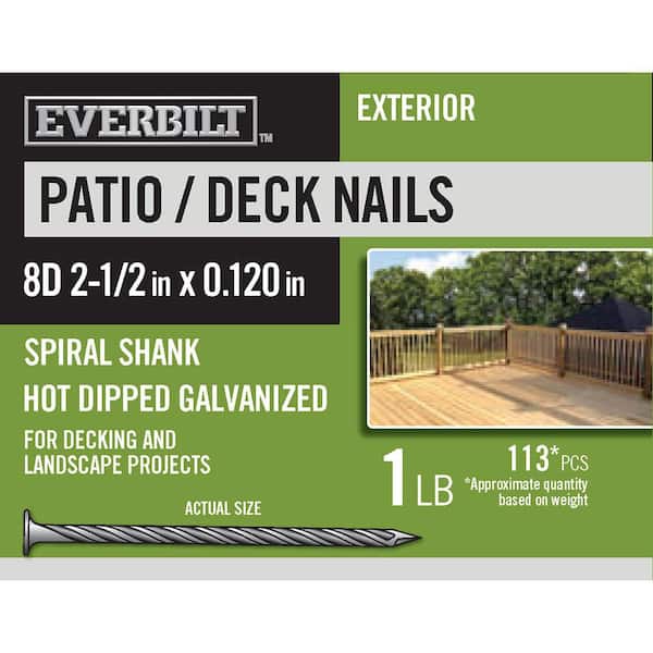 Everbilt 2-1/2 in. x 8D Hot Dipped Galvanized Patio/Deck Nails 1 lb (Approximately 113 Pieces)