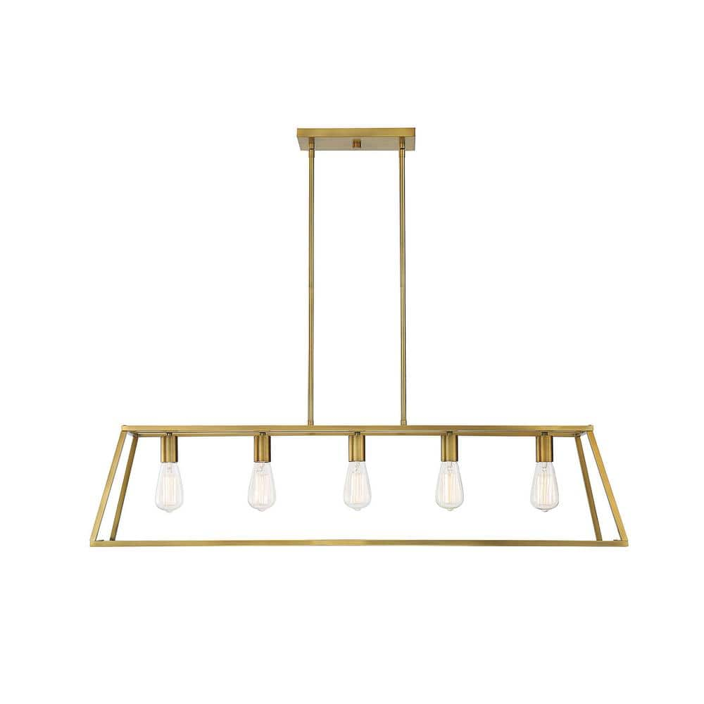 Savoy House 45 in. W x 10.5 in. H 5-Light Warm Brass Linear Chandelier ...