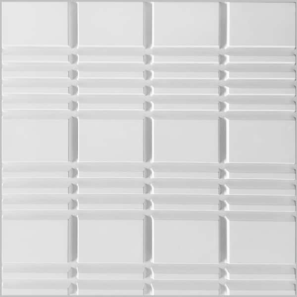 Dundee Deco Falkirk Ross 2/25 in. x 19.7 in. x 19.7 in. White PVC Plaid 3D Decorative Wall Panel