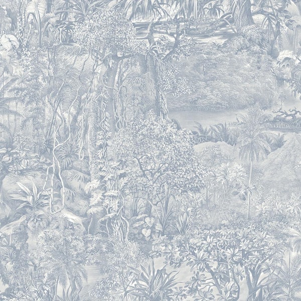 Cornflower Blue Jungle Toile Vinyl Peel and Stick Wallpaper Roll (Covers 56 sq. ft.)