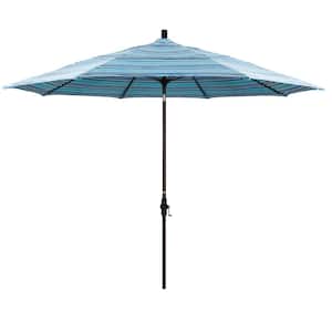 11 ft. Bronze Aluminum Pole Market Fiberglass Collar Tilt Crank Lift Outdoor Patio Umbrella in Dolce Oasis Sunbrella