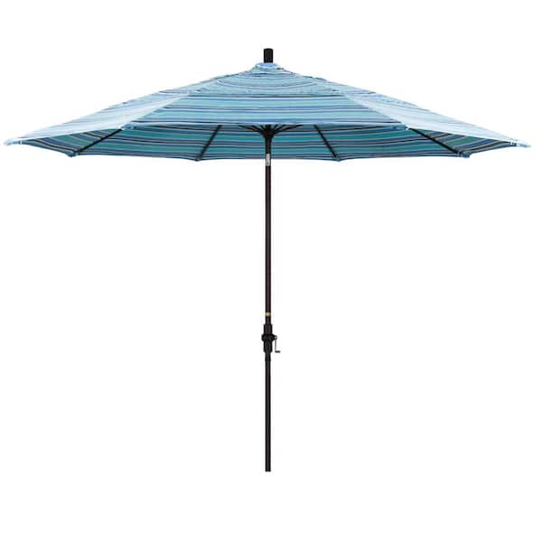 California Umbrella 11 ft. Bronze Aluminum Pole Market Fiberglass Collar Tilt Crank Lift Outdoor Patio Umbrella in Dolce Oasis Sunbrella