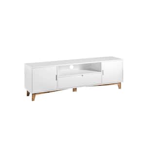 Glenmore 63 in. White and Natural Wood TV Stand with 1 Drawer Fits TVs Up to 55 in. with Cable Management