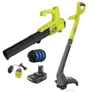 ONE+ 18V Cordless String Trimmer/Edger and Blower/Sweeper Combo Kit & 3 Pack. 065 Line w/ 2.0 Ah Battery & Charger