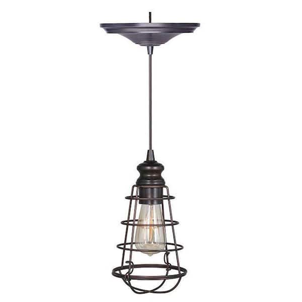 Home Decorators Collection - Cage 1-Light Brushed Bronze Pendant with Hardwire