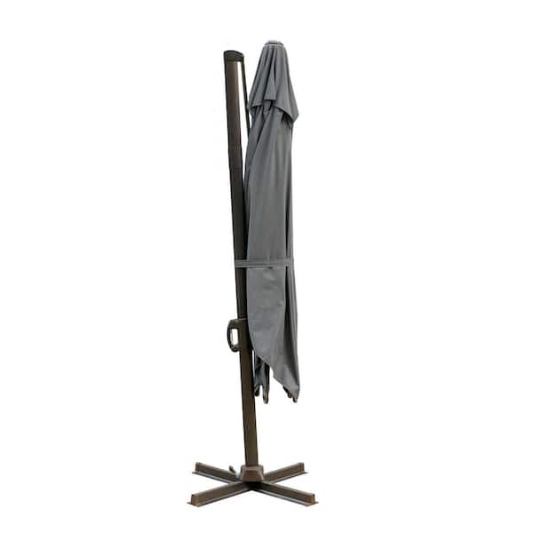 HomeRoots 10 ft. Black Polyester Square Tilt Cantilever Patio Umbrella with Stand