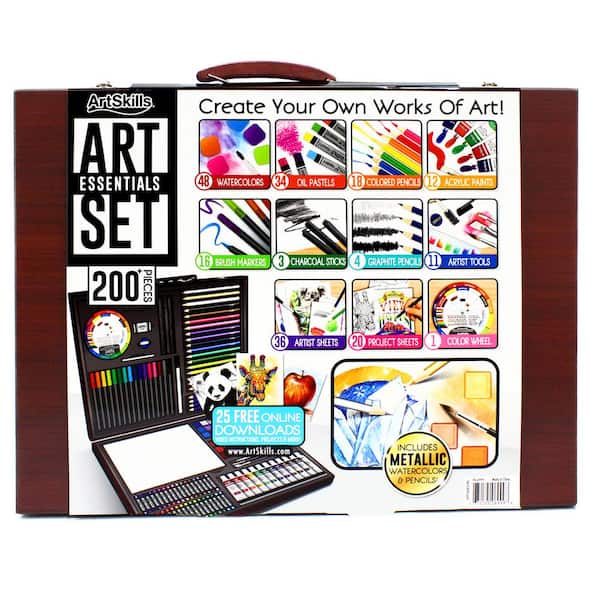 Artskills 200 Piece Art Essential Set, Wood Case