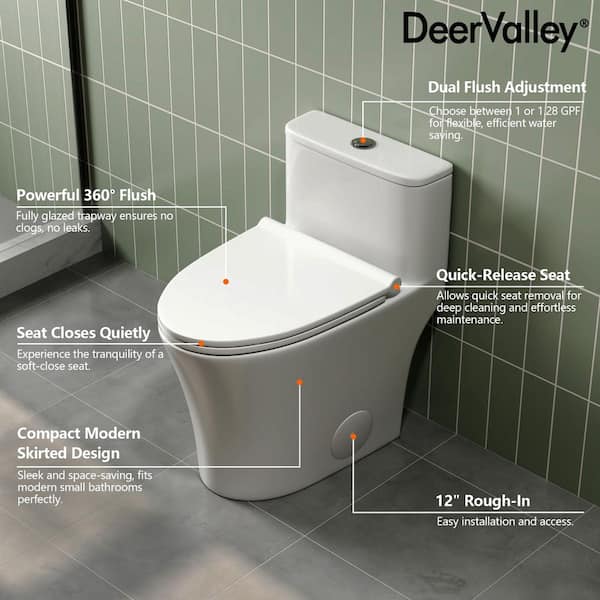 12 in. Rough-In 1-Piece 1/1.28 GPF Dual Flush Elongated Toilet in White Comfortable Height, Soft Close Seat Included