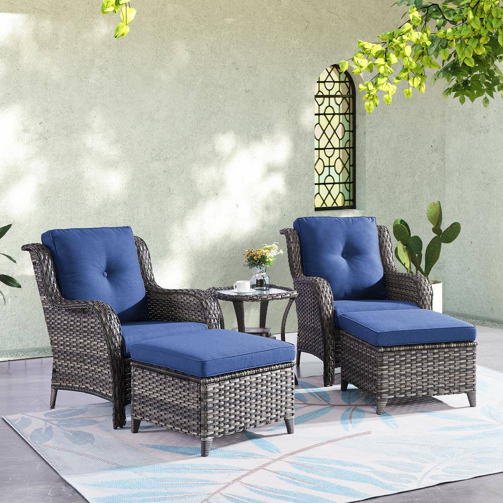 ArcoBay 5-Piece Gray Wicker Outdoor Lounge Chairs Patio Conversation Set with Navy Blue Cushions and Ottomans price history on PriceWatchPro