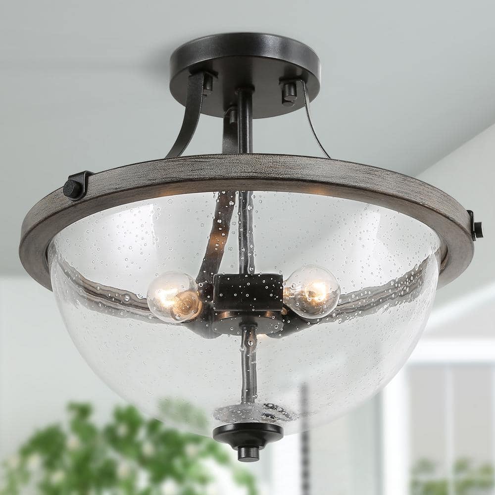 LNC Morice 3-Light Semi Flush Mount Weathered Iron Semi Flush