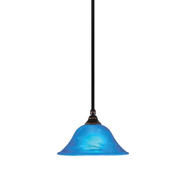 Unbranded Sparta 100-Watt 1 Light Black Copper Shaded Pendant, Mini Pendant Light with Blue Italian Shade No Bulb Included