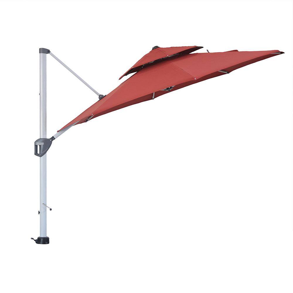 11 ft. Aluminum Cantilever Patio Umbrella in Red with Cover, 360° Rotation
