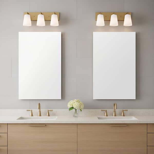 Miles 18 in. W x 8 in. H 3-Light Satin Brass Dimmable Large Bathroom Vanity Light with No Bulbs Included