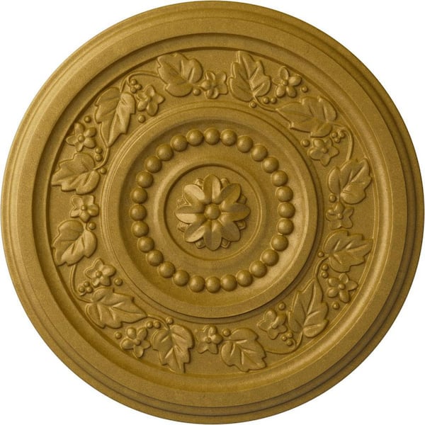 Ekena Millwork 16-1/8 in. x 5/8 in. Marseille Urethane Ceiling Medallion (Fits Canopies upto 4-1/4 in.), Pharaohs Gold