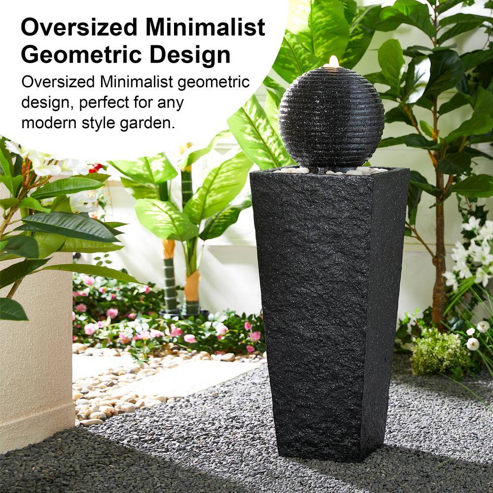 Modern Gray Polyresin Pedestal Fountain with LED Light